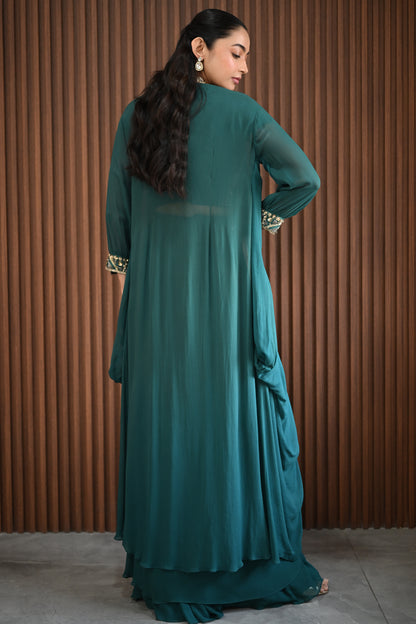 GREEN DRAPED JACKET SET