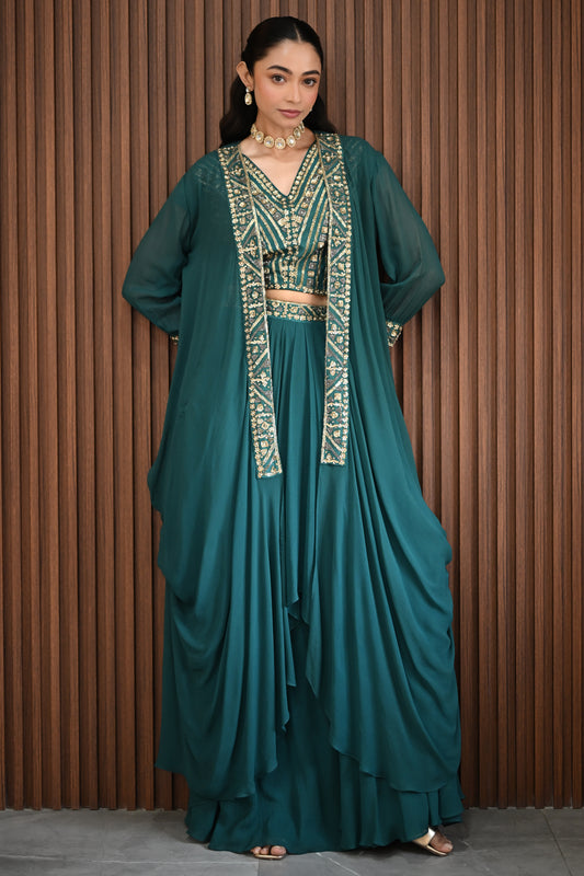 GREEN DRAPED JACKET SET