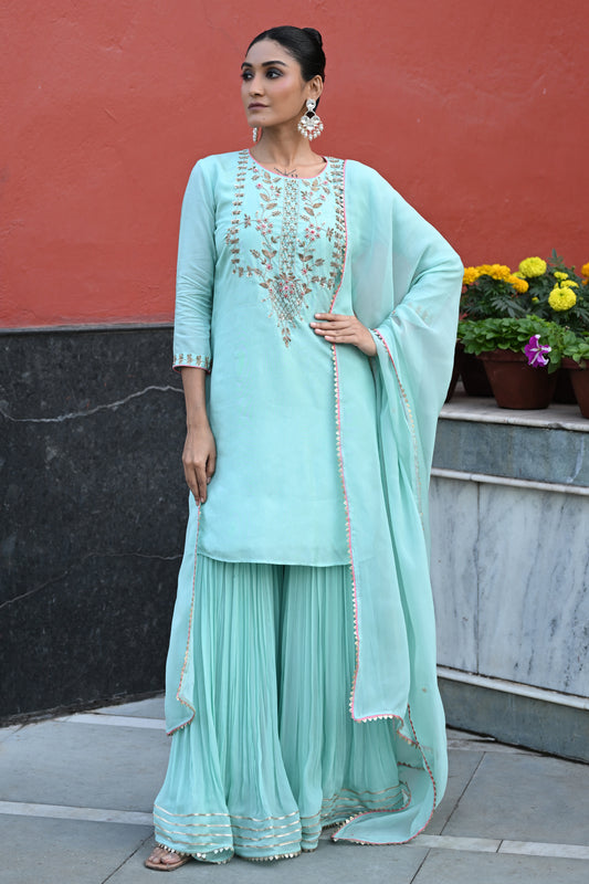 AQUA BLUE SHARARA SET