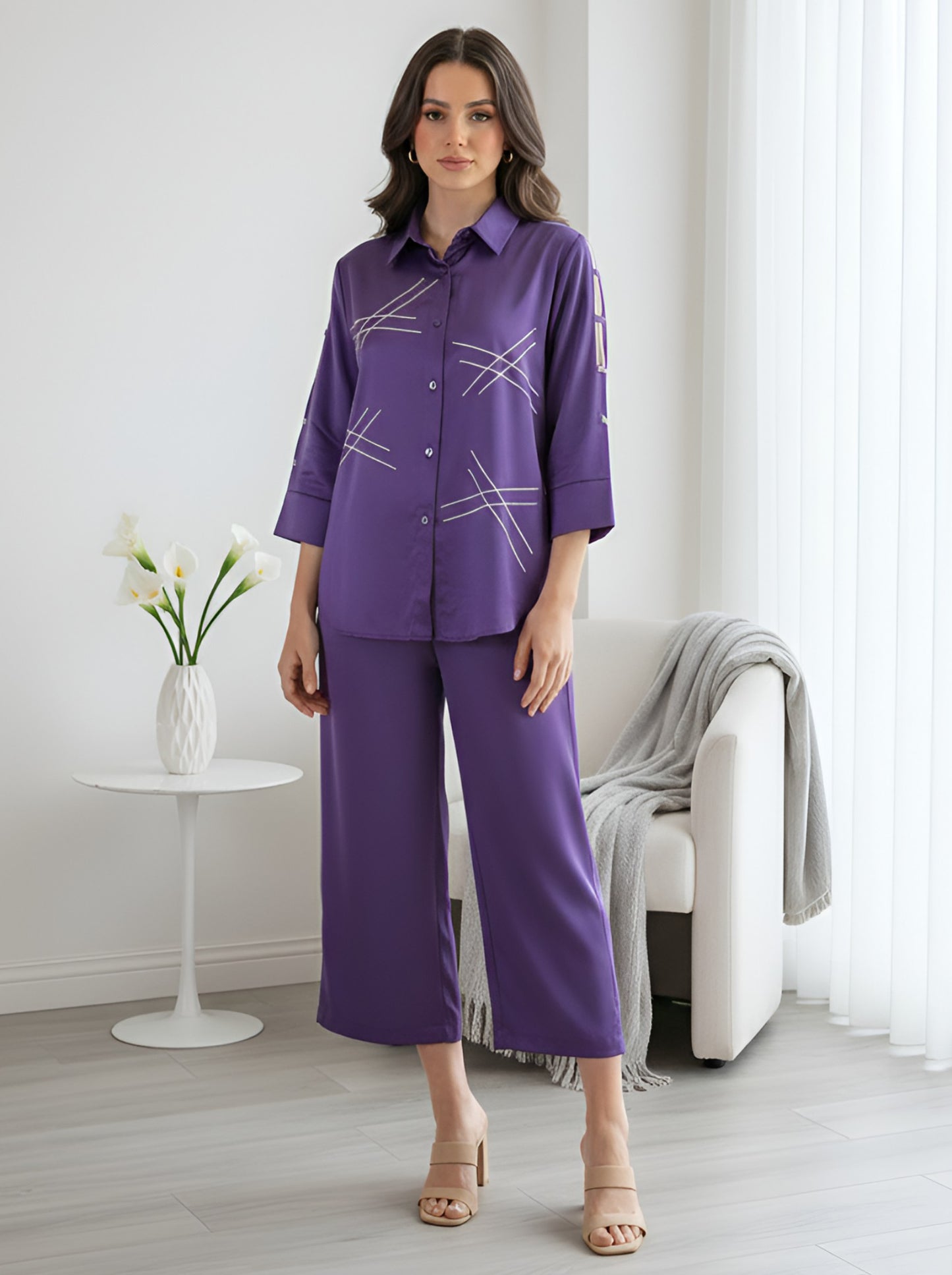 PURPLE STYLISH POPLIN CORDSET