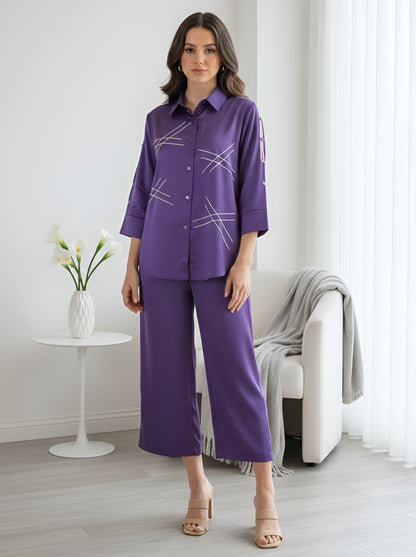 PURPLE STYLISH POPLIN CORDSET