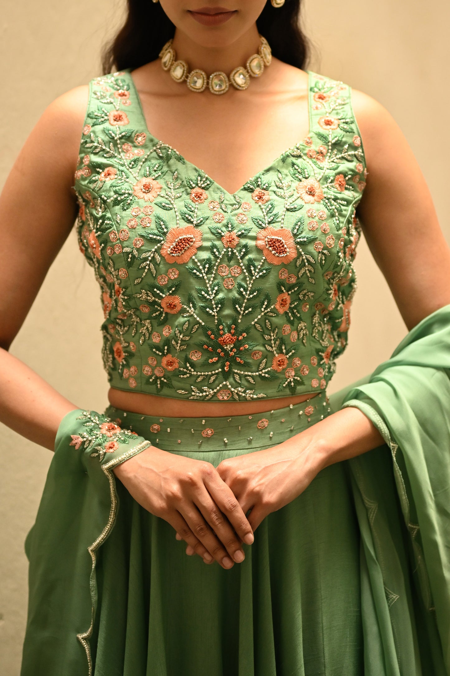 GREEN FLORAL LEHENGA