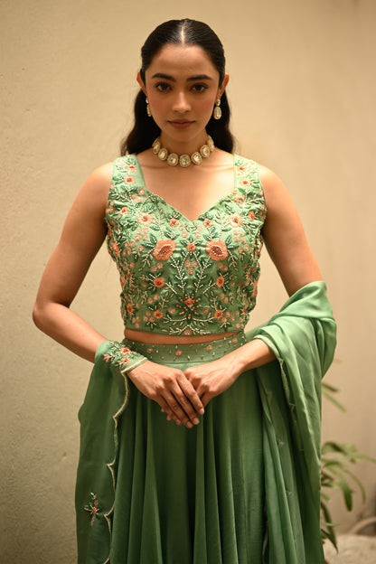 GREEN FLORAL LEHENGA
