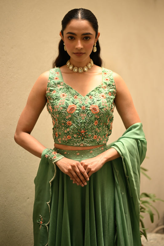 GREEN FLORAL LEHENGA