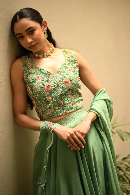 GREEN FLORAL LEHENGA