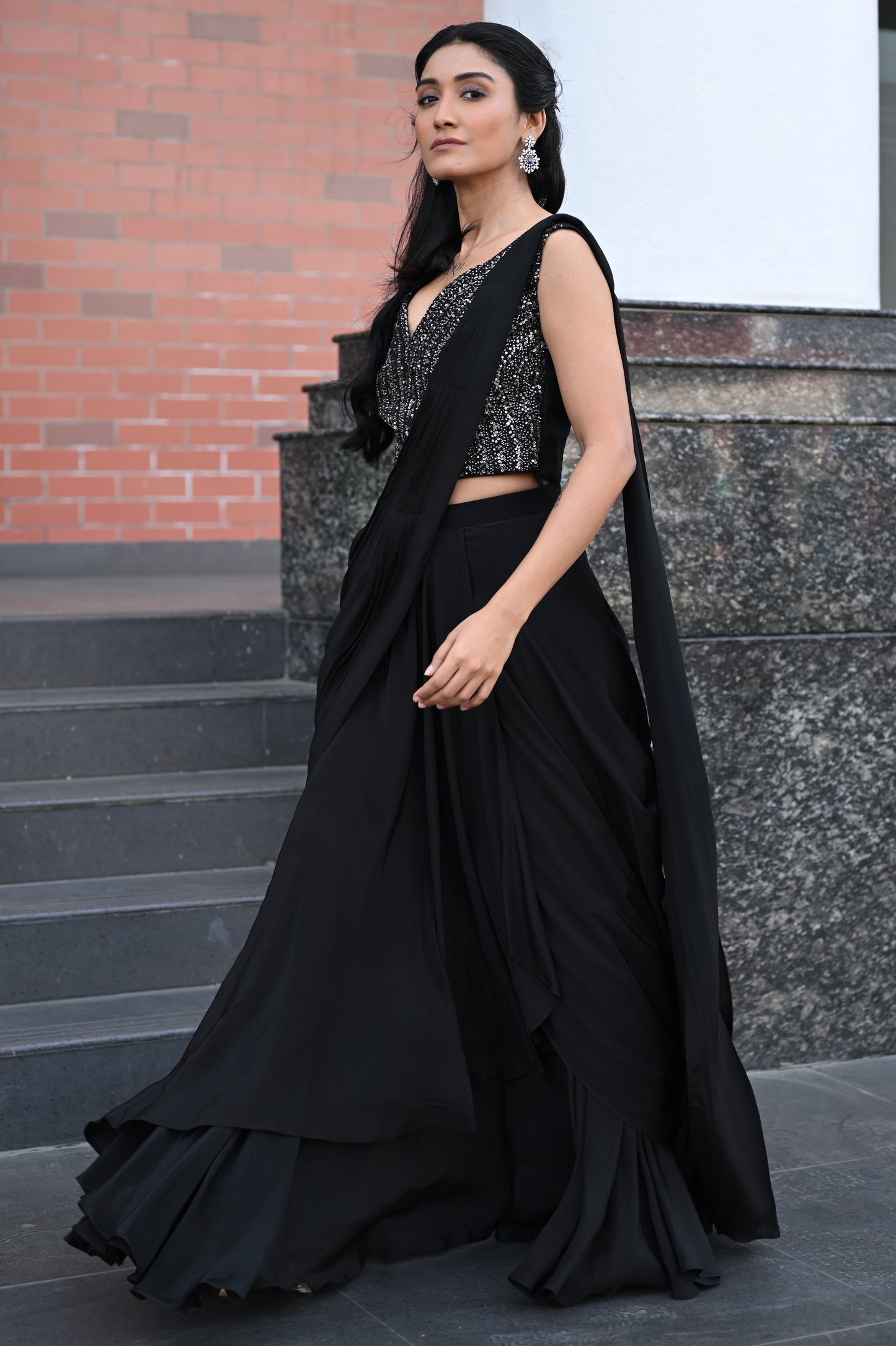 BLACK DRAPED SAREE