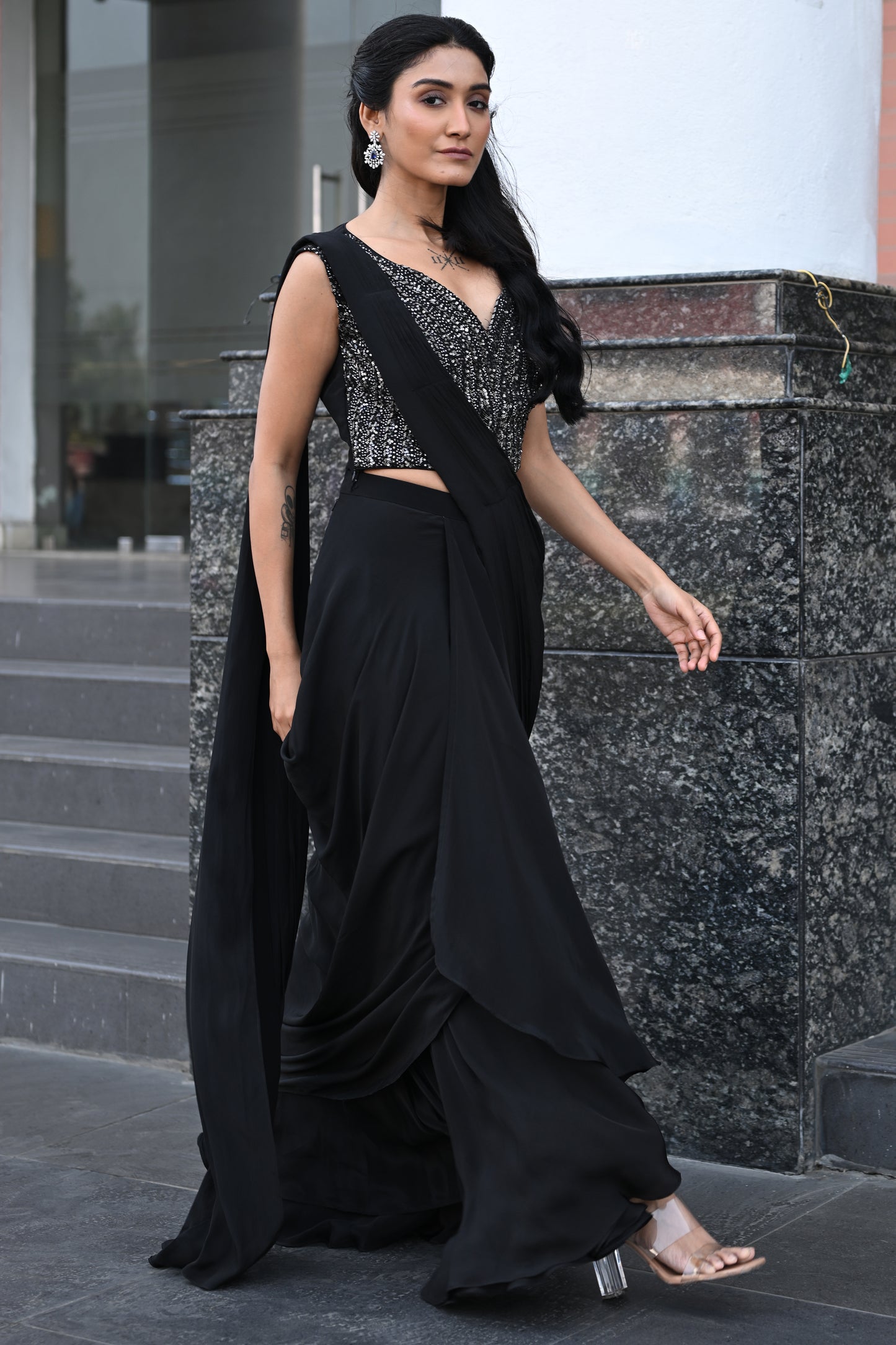 BLACK DRAPED SAREE