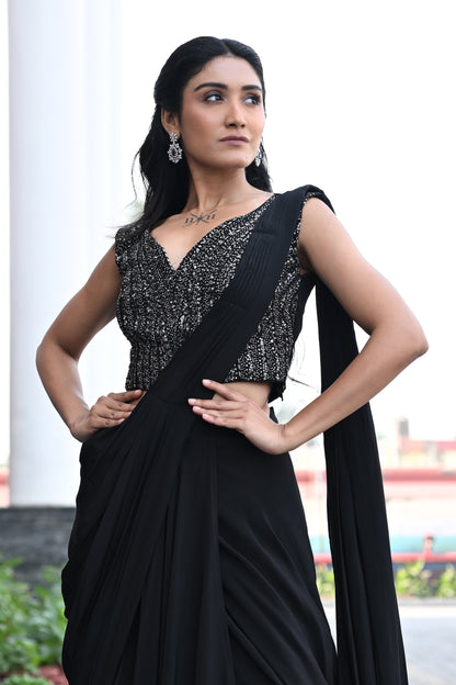 BLACK DRAPED SAREE