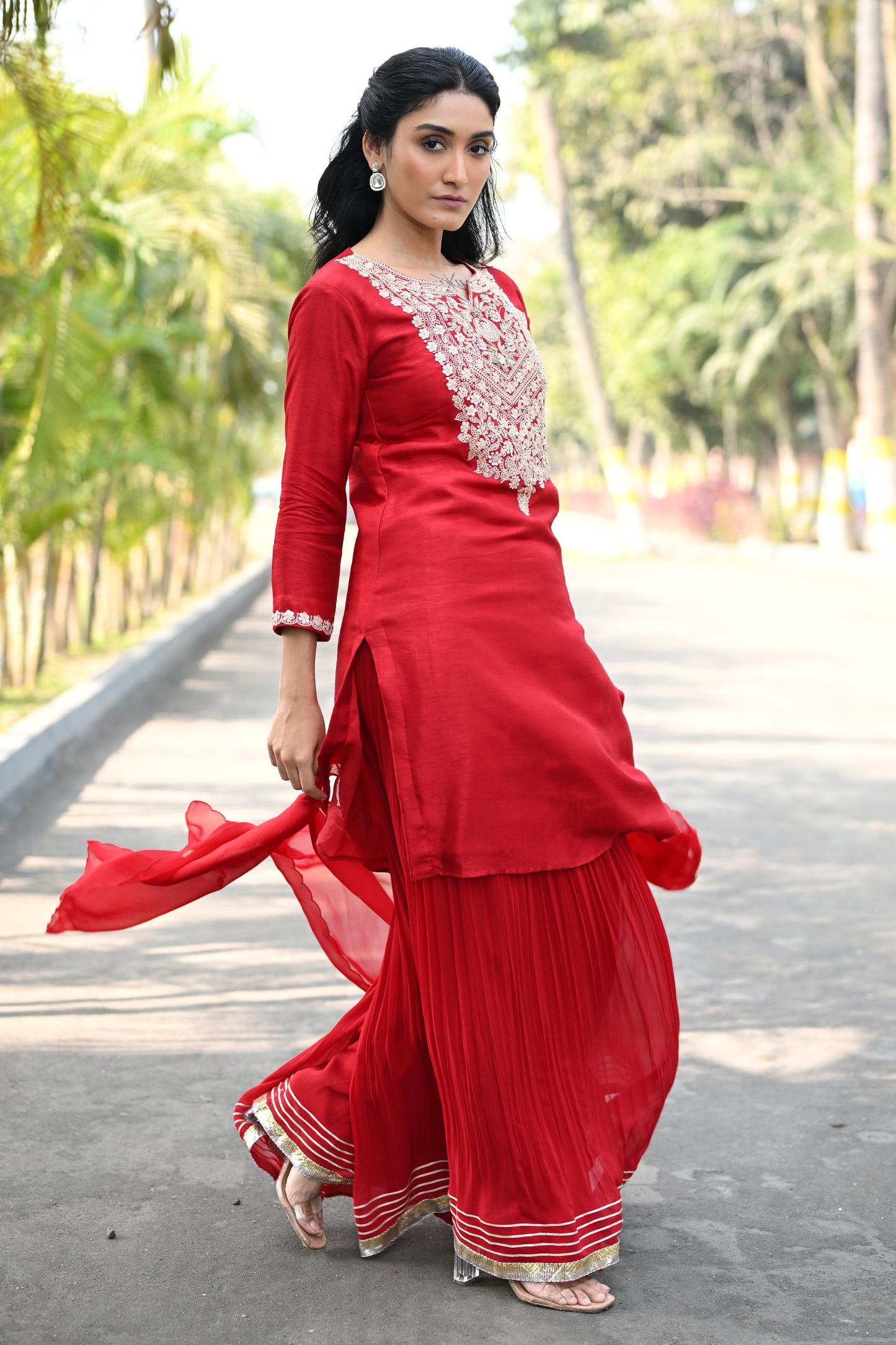 SHARARA SET WITH HEAVY NECKLINE