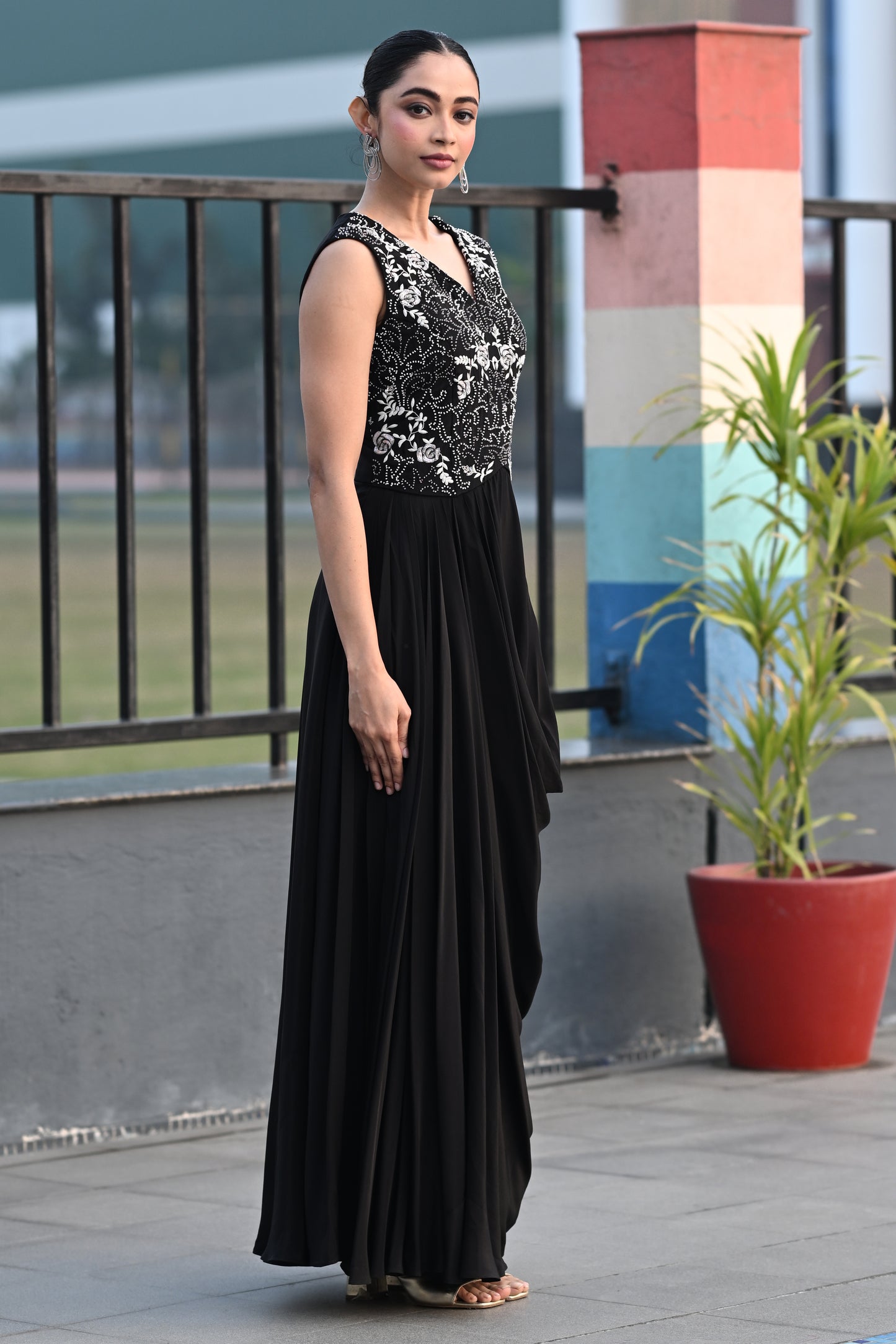 BLACK DRAPED GOWN