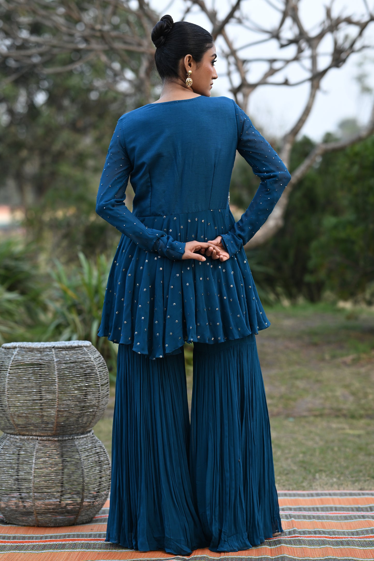 BLUE PEPLUM SHARARA SET
