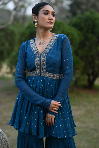BLUE PEPLUM SHARARA SET