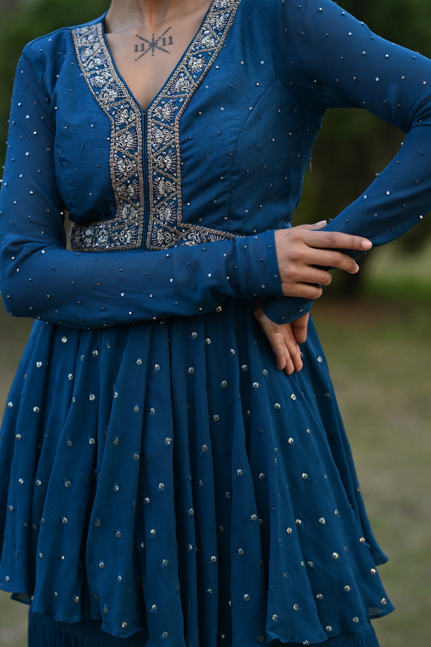 BLUE PEPLUM SHARARA SET