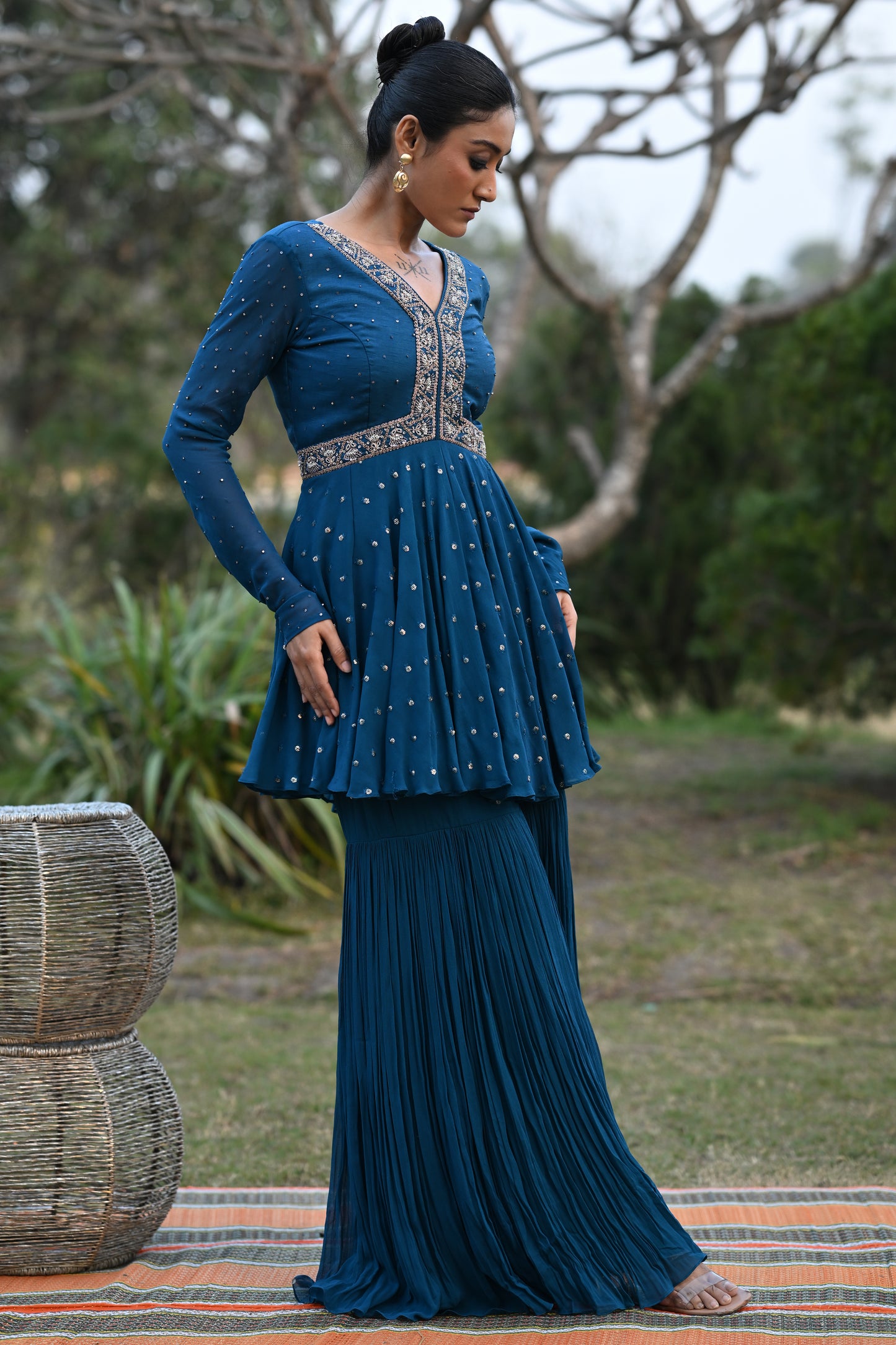 BLUE PEPLUM SHARARA SET
