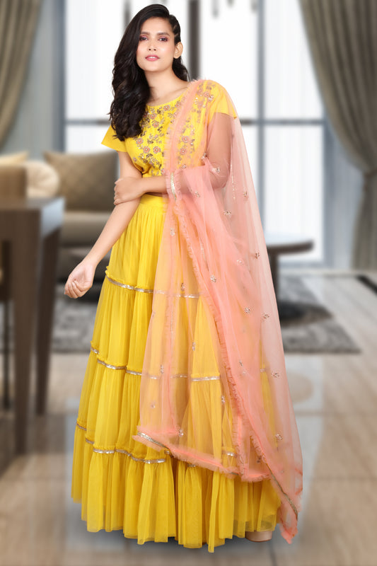 RUFFLE SKIRT PAIRED WITH BLOUSE AND DUPATTA