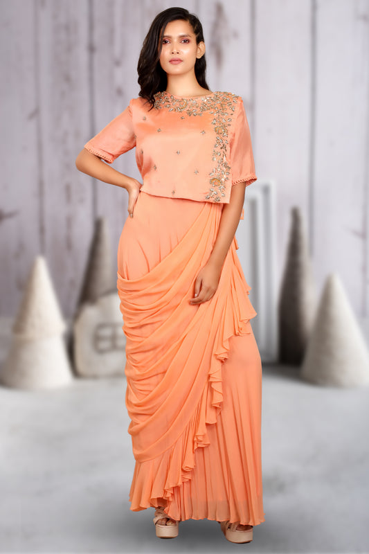 RUFFLED DRAPED LONG INDOWESTERN DRESS