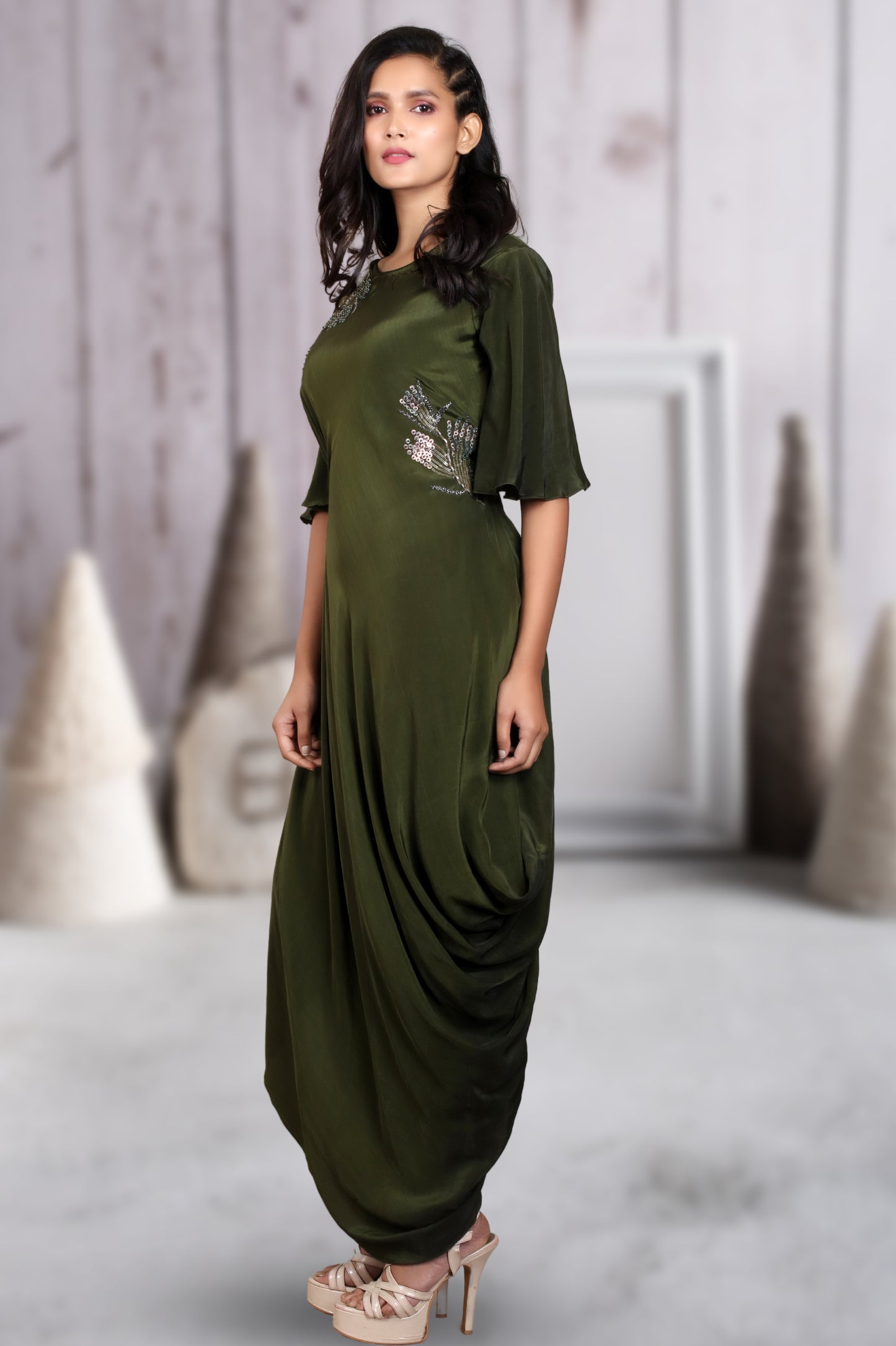 INDOWESTERN COWL DRESS