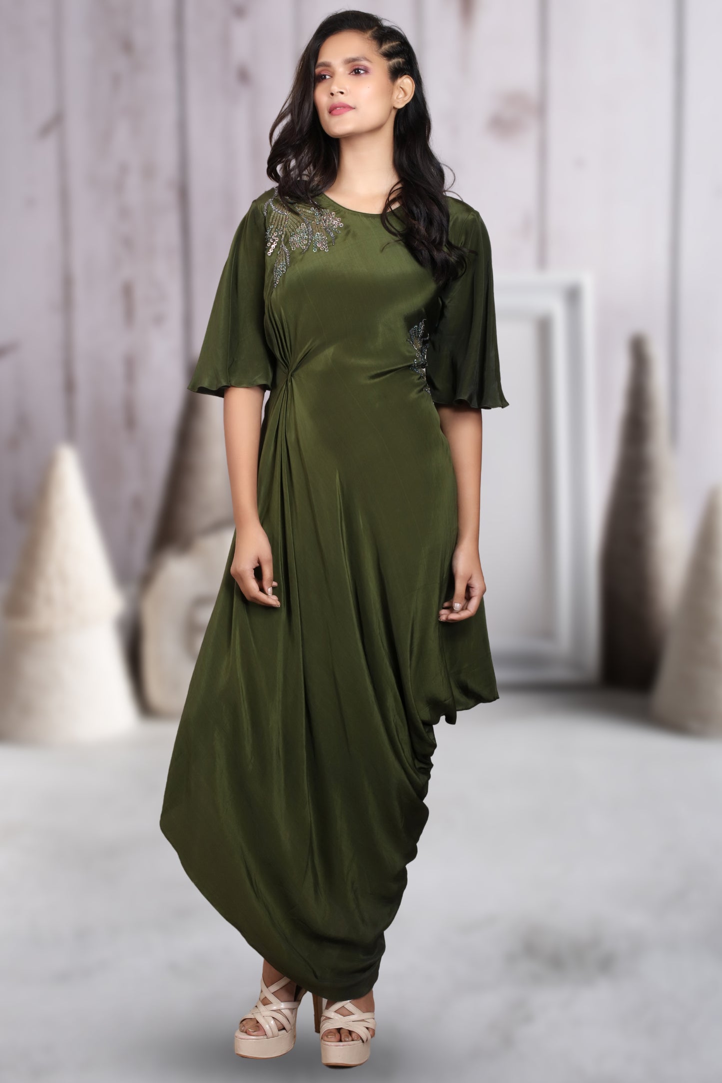 INDOWESTERN COWL DRESS