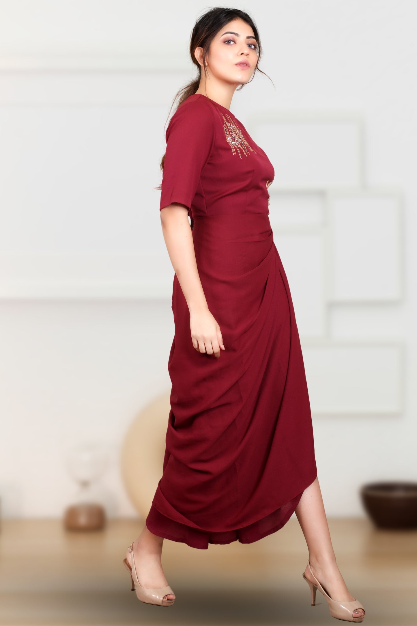 INDOWESTERN COWL DRESS