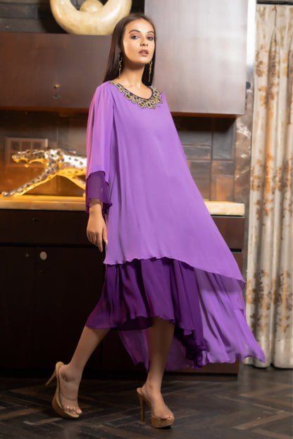DOUBLE LAYERED  DRESS  WITH ONESIDE KAFTAN