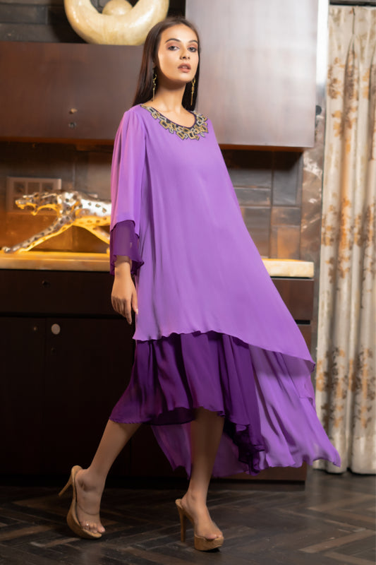 DOUBLE LAYERED  DRESS  WITH ONESIDE KAFTAN