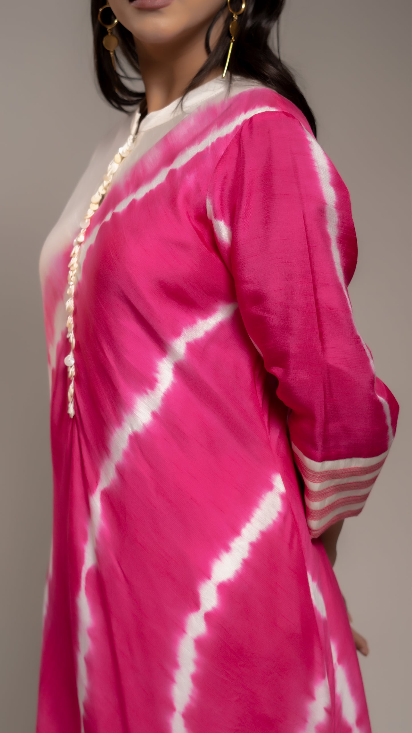 FUSCHIA TIE AND DYE SILK KURTA