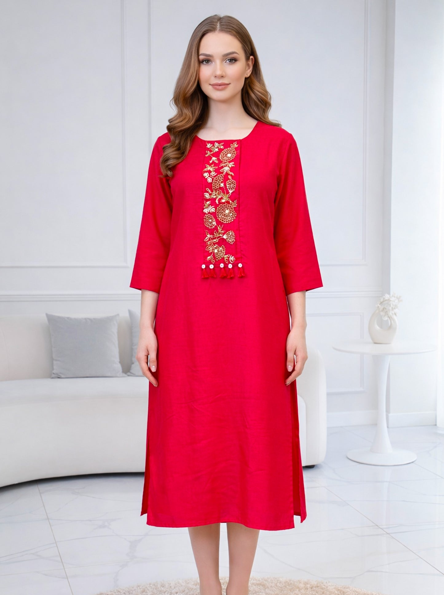 RED A LINE TUNIC WITH SIDE SLITS