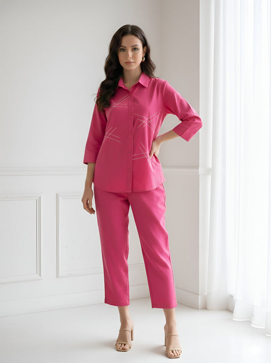 PINK STYLISH POPLIN CORDSET