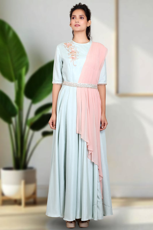 ONESIDE LAYERED LONG DRESS