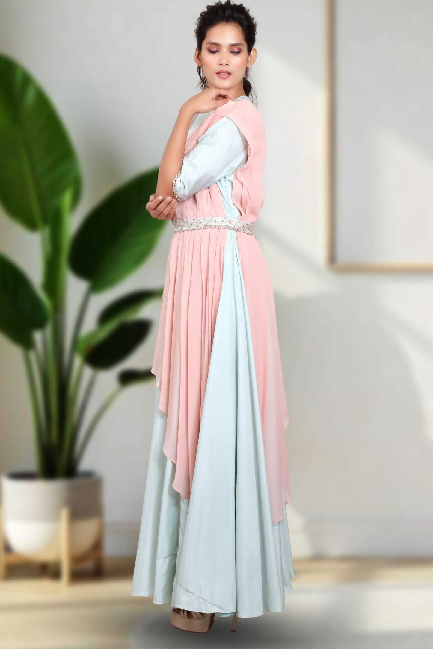ONESIDE LAYERED LONG DRESS