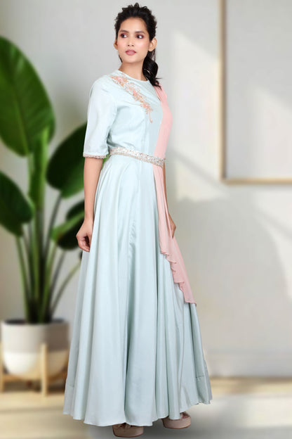 ONESIDE LAYERED LONG DRESS