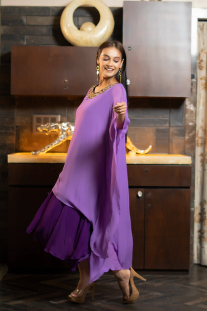 DOUBLE LAYERED  DRESS  WITH ONESIDE KAFTAN