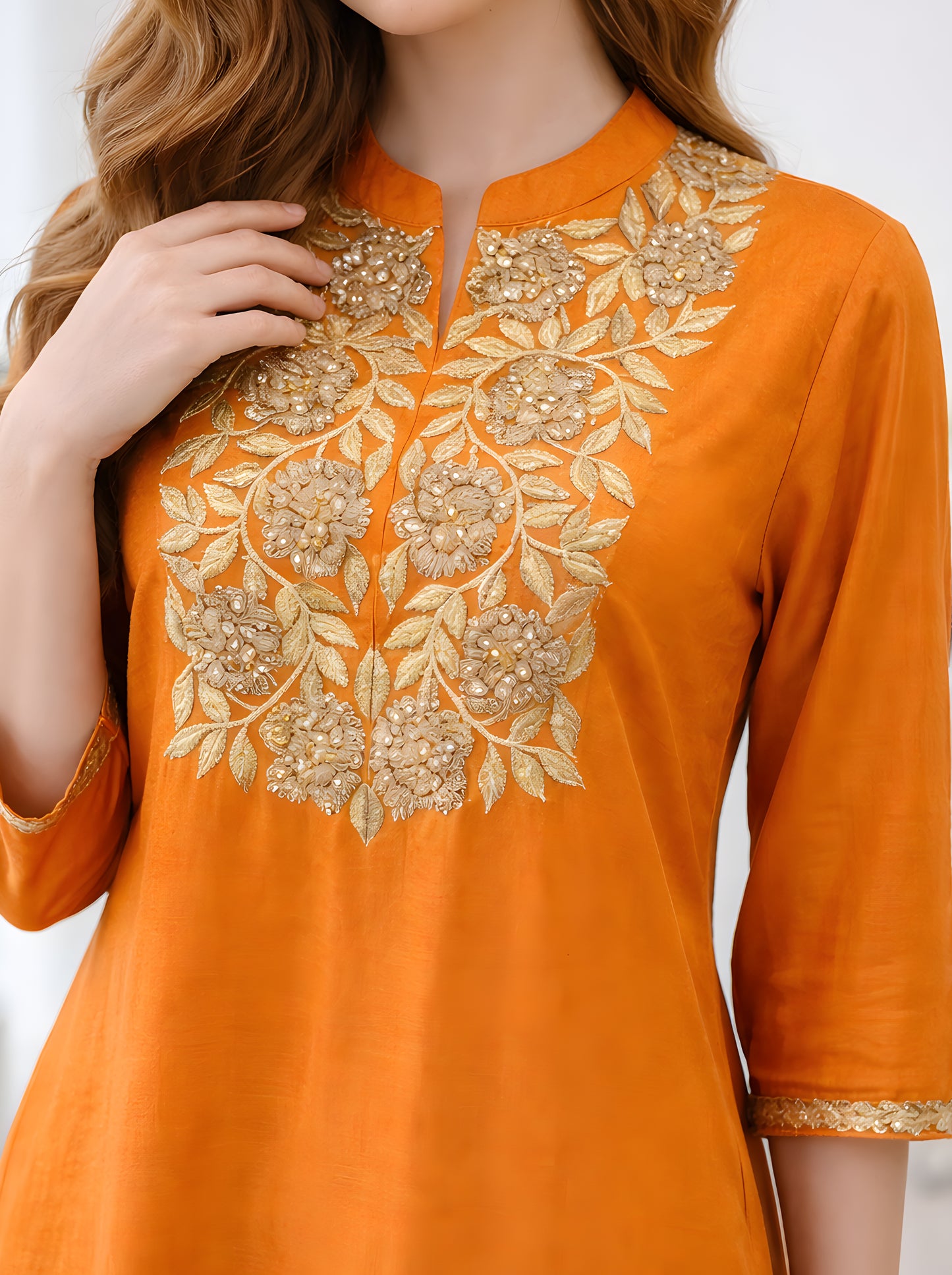 ORANGE GOTA EMBROIDED TUNIC
