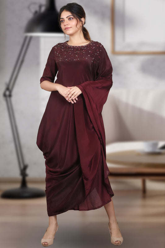 INDOWESTERN COWL DRESS