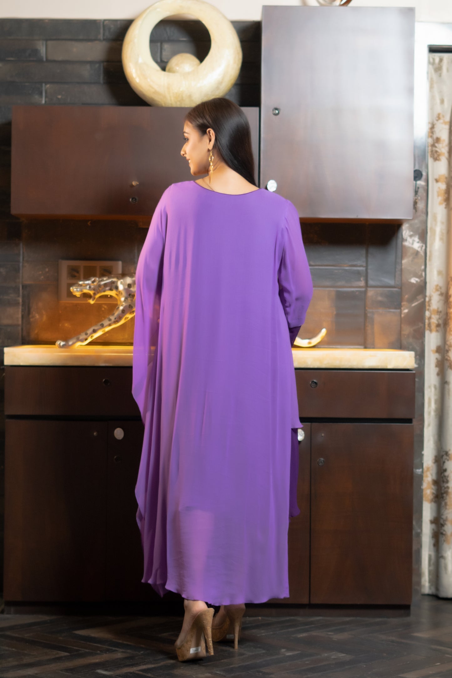 DOUBLE LAYERED  DRESS  WITH ONESIDE KAFTAN