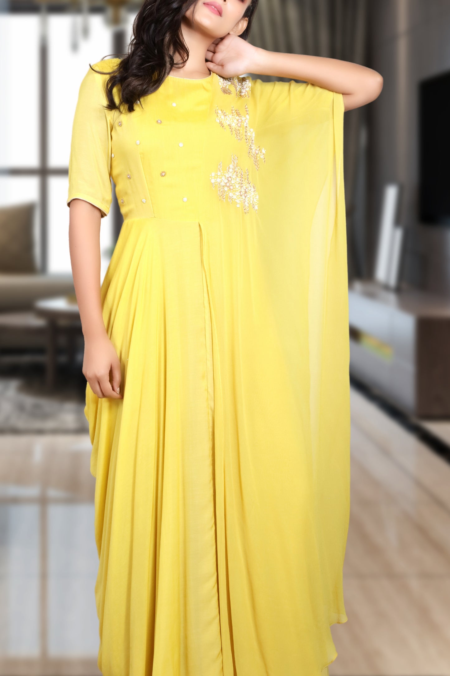 INDOWESTERN COWL DRESS