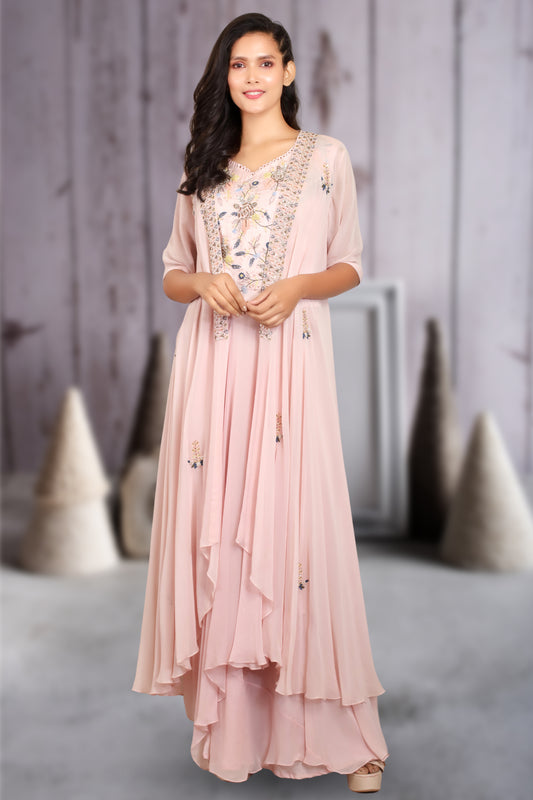 SLEEVE JACKET WITH DRAPED SKIRT