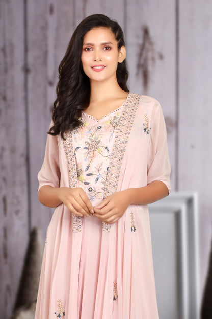 SLEEVE JACKET WITH DRAPED SKIRT