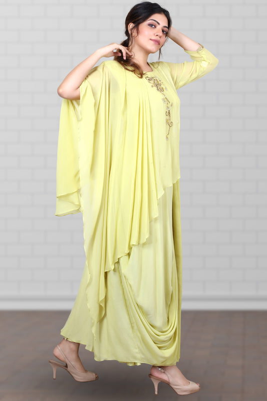 INDOWESTERN COWL DRESS WITH SIDE CAPE