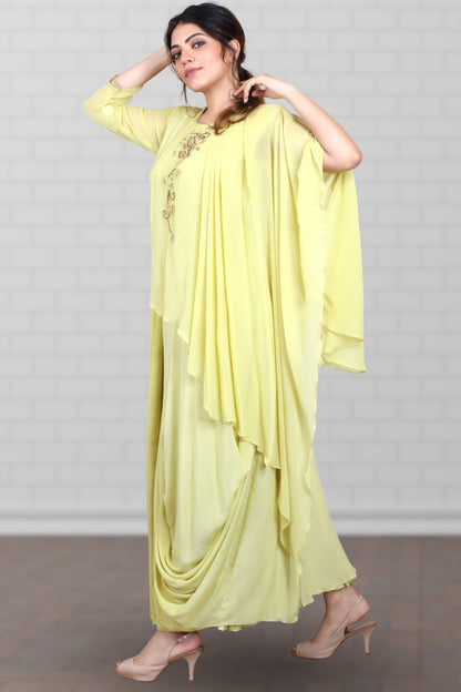 INDOWESTERN COWL DRESS WITH SIDE CAPE
