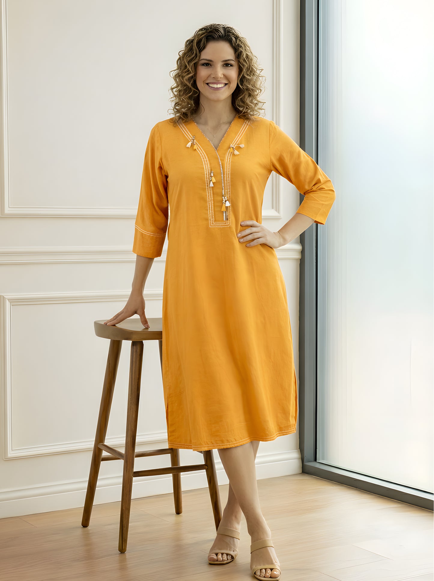 YELLOW STRIGHT TUNIC WITH SIDE SLITS