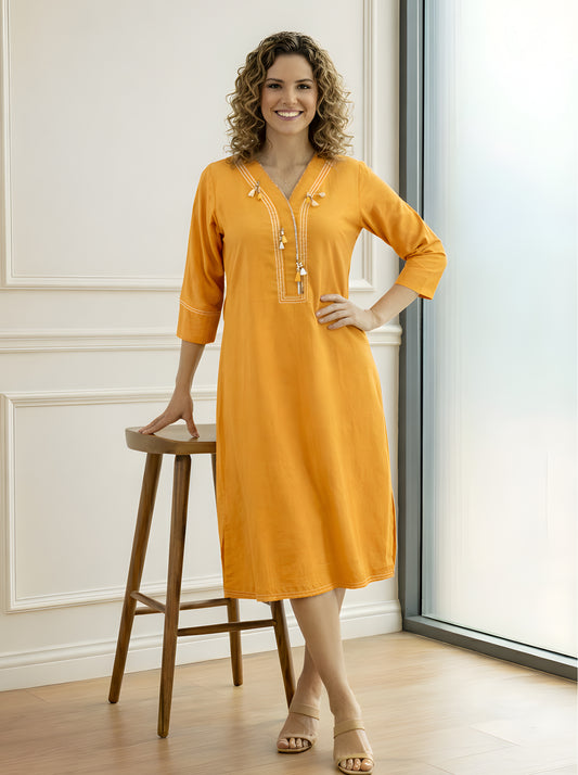 YELLOW STRIGHT TUNIC WITH SIDE SLITS