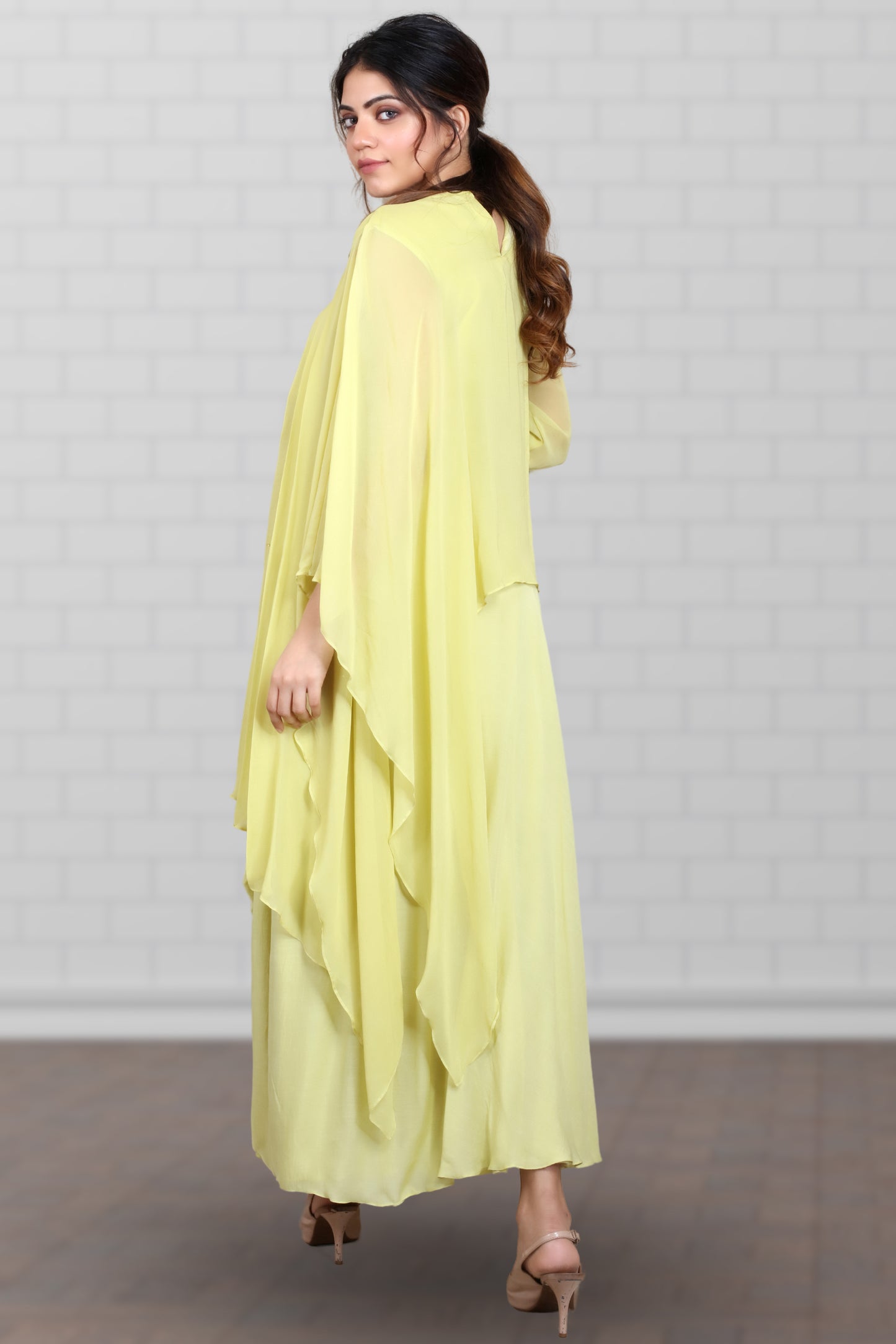 INDOWESTERN COWL DRESS WITH SIDE CAPE