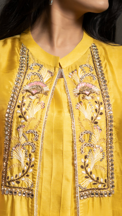 YELLOW EMBROIDERED JACKET WITH CONTRAST PANTS