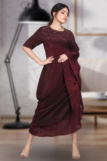 INDOWESTERN COWL DRESS