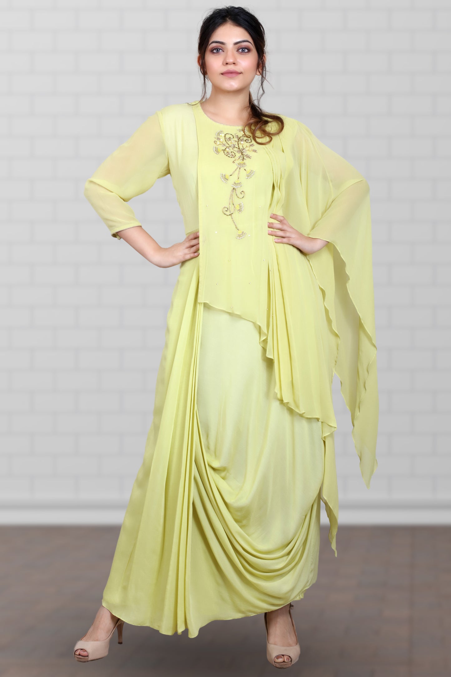 INDOWESTERN COWL DRESS WITH SIDE CAPE