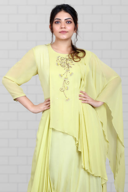 INDOWESTERN COWL DRESS WITH SIDE CAPE