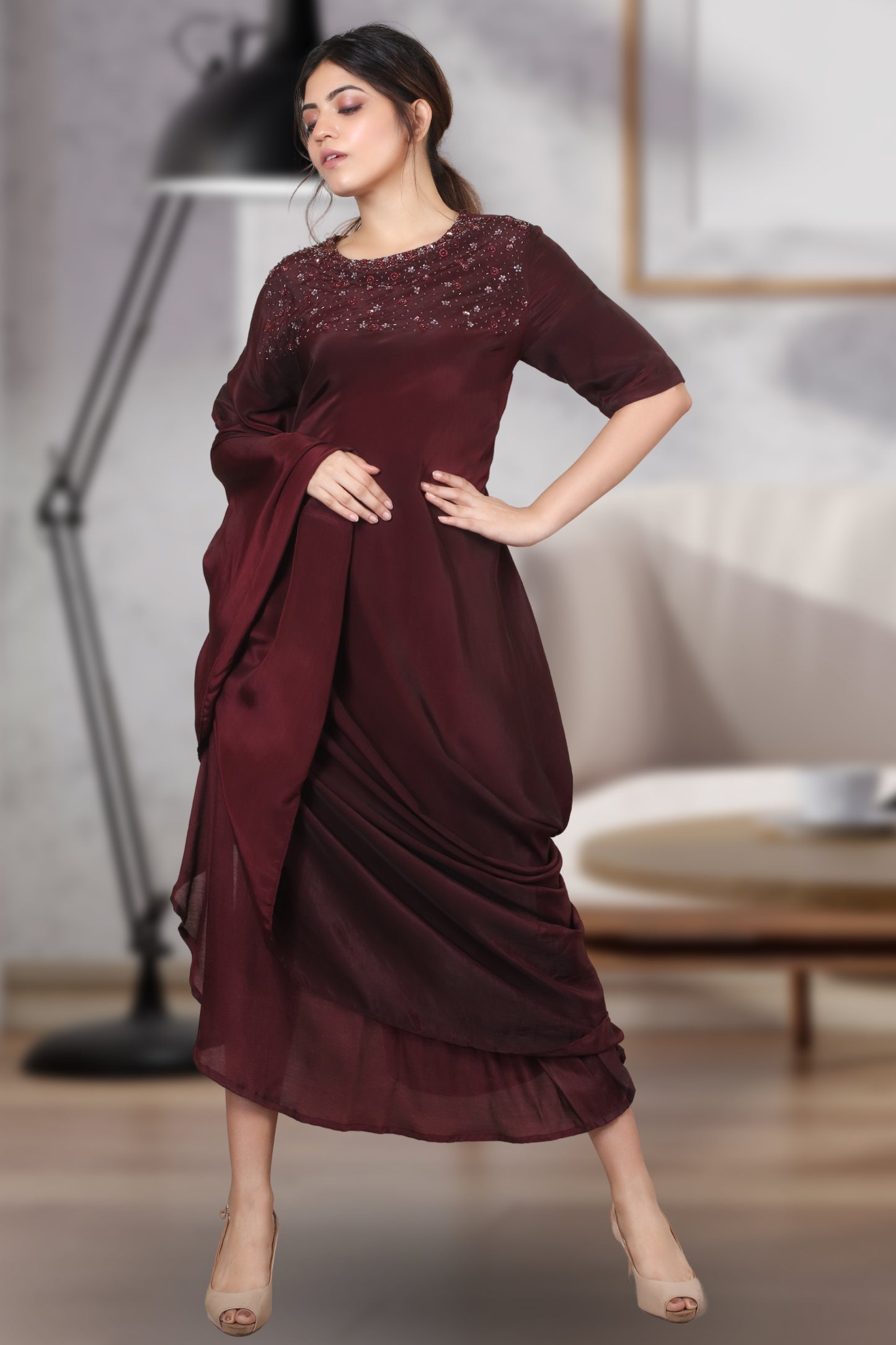 INDOWESTERN COWL DRESS