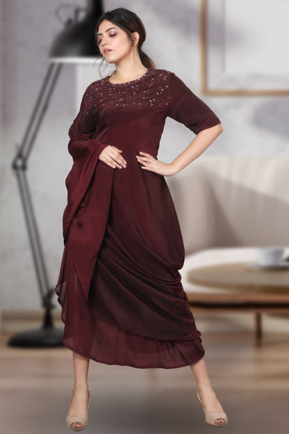 INDOWESTERN COWL DRESS