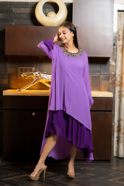 DOUBLE LAYERED  DRESS  WITH ONESIDE KAFTAN